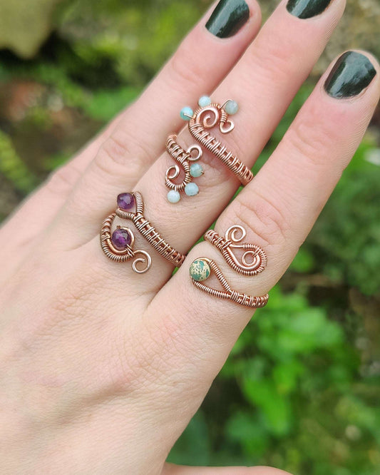 Swirly Adjustable Crystal Rings in Bright Copper