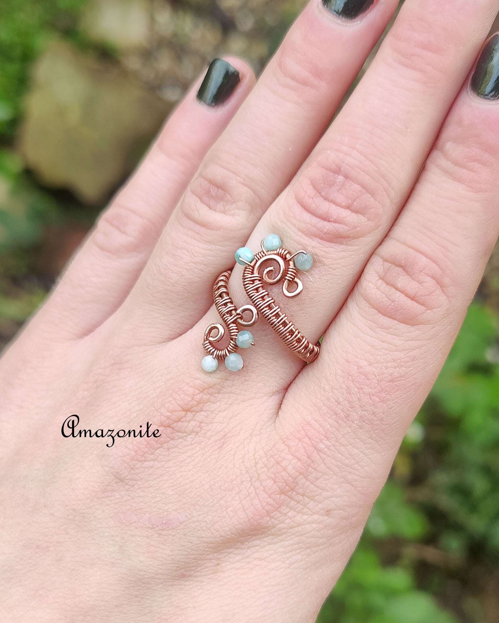 Swirly Adjustable Crystal Rings in Bright Copper