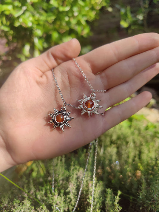 Small Carnelian Sun Pendant - Bright or Antique Silver